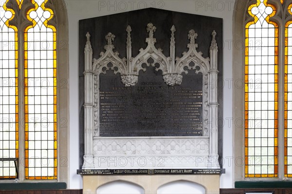 Inside village parish church of Saint Peter, Everleigh, Wiltshire, England 1813 memorial to Francis Dugdale Astley