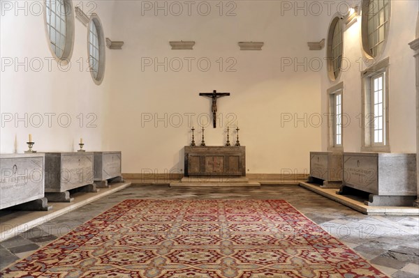 Stone sarcophagi, burial place of the House of Braganza, Monastery of Sao Vicente de Fora, built until 1624, Old Town, Lisbon, Lisboa, Portugal, Europe