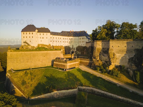 Aerial view of Koenigstein Fortress in Saxon Switzerland, Koenigstein, Saxony, Germany, Europe