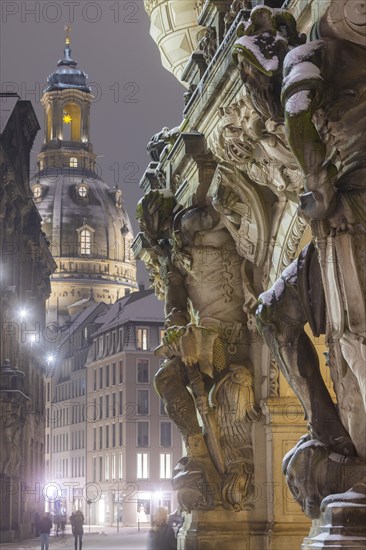 Dresden's Old Town with its historic buildings. Augustusstrasse Passage between Georgentor and Staendehaus to the Church of Our Lady, Dresden, Saxony, Germany, Europe