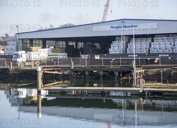 Anglo-Norden timber warehouse Ipswich Wet Dock waterside redevelopment, Ipswich, Suffolk, England, Uk