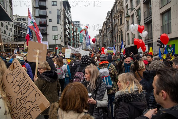 Brussels, 23 January: European demonstration for democracy, organised by the Europeans United initiative. The reason for the large demonstration is the encroachment on fundamental rights in Belgium, Germany, France and other states within the EU, Europe