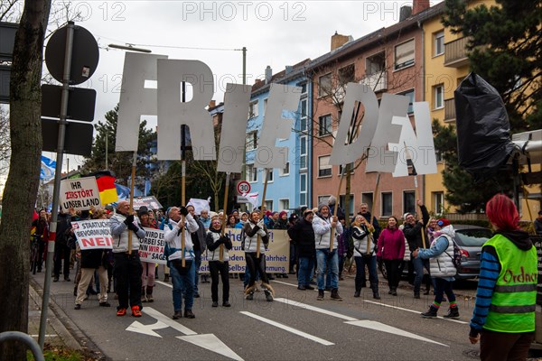 Karlsruhe, 10 December 2023: Large demonstration in favour of reappraisal of the coronavirus measures. A symbolic criminal complaint was filed against the members of the Bundestag who voted in favour of mandatory vaccination at the facilities