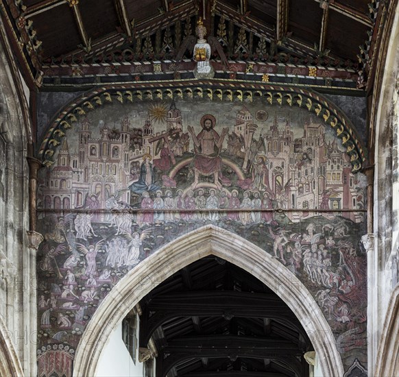 Medieval doom painting of the Day of Judgement, Church of Saint Thomas, Salisbury, Wiltshire, England, UK