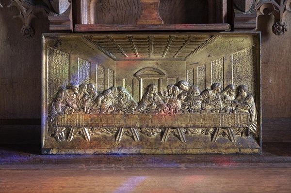 Last supper metal artwork inside St Margaret South Elmham, Suffolk, England, UK