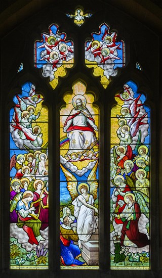 Stained glass window Saint John the Baptist Church, Shipton Moyne, Gloucestershire, England, UK