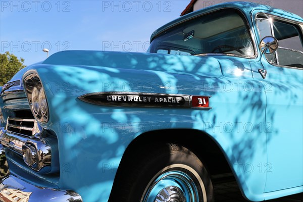 Close-up of a blue Chevrolet Apache from the 1950s