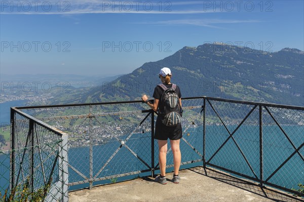 View from Buergenstock over Lake Lucerne to the Rigi, Canton Niewalden, Switzerland, Lake Lucerne, Niewalden, Switzerland, Europe