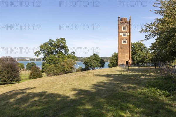 Freston Tower, a six-storey red brick Tudor folly built in 1570s, near Ipswich, Suffolk, England, UK