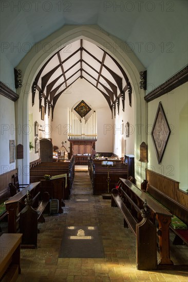 Village parish church Darsham, Suffolk, England, UK interior view west to organ