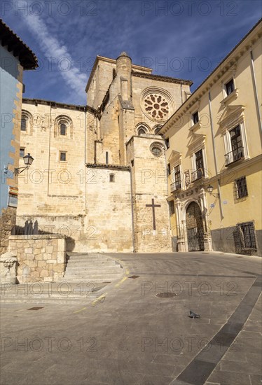 Historic buildings at the back of the cathedral church building, Cuenca, Castille La Mancha, Spain, Gothic architecture, Europe