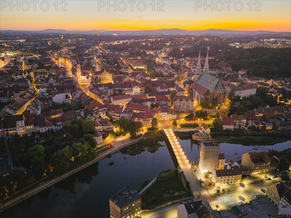 Aerial view of the old town of Goerlitz in the evening in Upper Lusatia, Goerlitz, Saxony, Germany, Europe