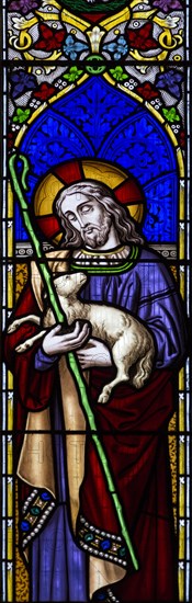 Church of Saint Edmund, Bromeswell, Suffolk, England, UK stained glass window Jesus Christ as the Good Shepherd