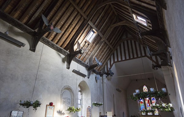 Church of Saint Edmund, Bromeswell, Suffolk, England, UK winged angels on roof ceiling beams