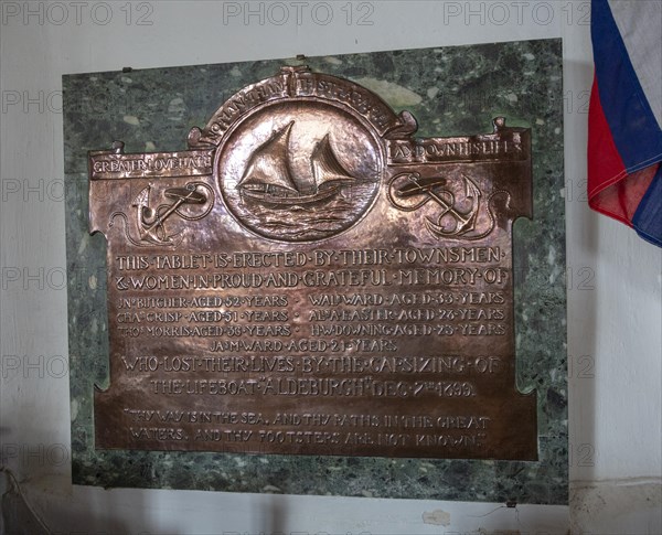 Lifeboat tragedy 1899 memorial monument church of Saint Peter and Saint Paul, Aldeburgh, Suffolk, England, UK