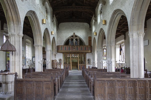 Inside village parish church of Saint Julian, Wellow, Somerset, England, UK