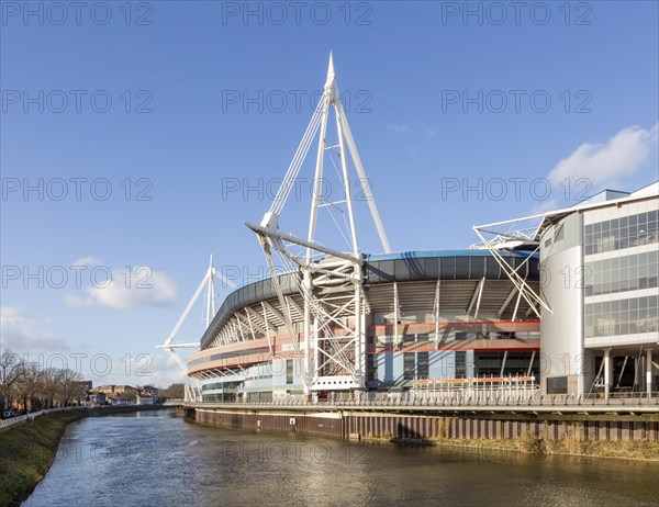 River Taff and Principality millennium stadium, Cardiff, South Wales, UK