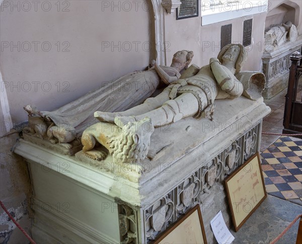 Village parish church Erwarton, Suffolk, England, UK effigies of Sir Bartholomew Bacon d 1391 and wife Anne d 1435