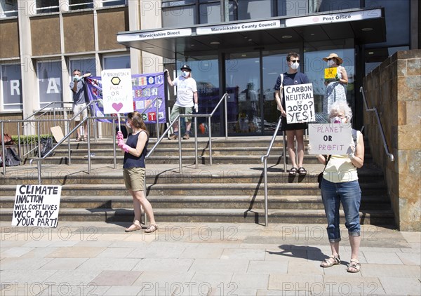 Extinction Rebellion climate change campaign silent protest, County Council HQ, Warwick, Warwickshire, England, UK, 30 May 2020