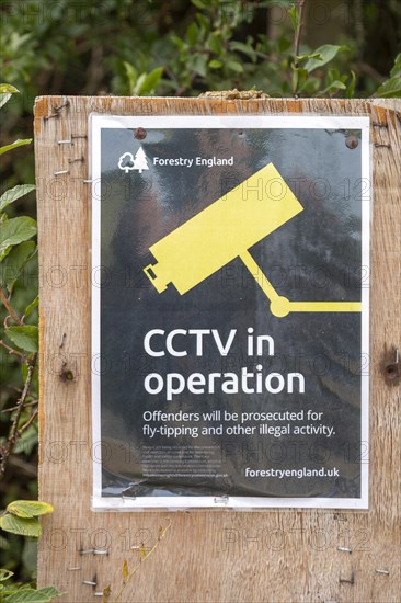 CCTV operation fly-tipping crime surveillance against, Forestry England, Rendlesham Forest, Suffolk, England, UK