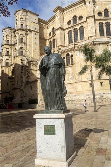 Statue sculpture of cardinal Angel Herrera Oria (1986-1968) by Jose Palma Burgos 1969, Malaga, Andalusia, Spain, Europe