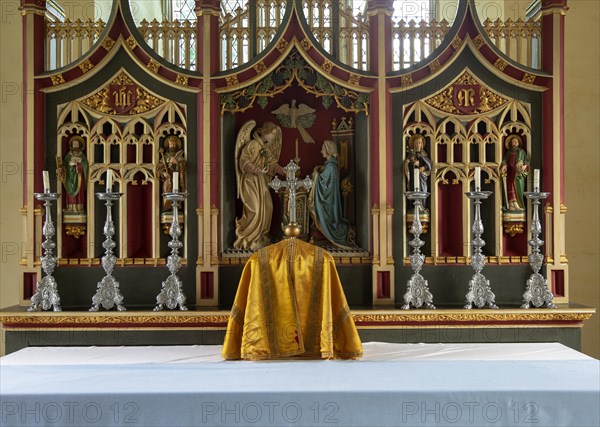 Church of Saint Mary, Kettlebaston, Suffolk, England, UK altar, and reredos by Ernest Geldart