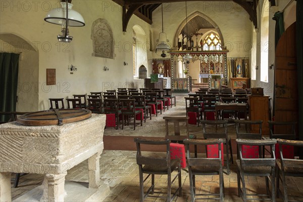 Church of Saint Mary, Kettlebaston, Suffolk, England, UK simple light interior