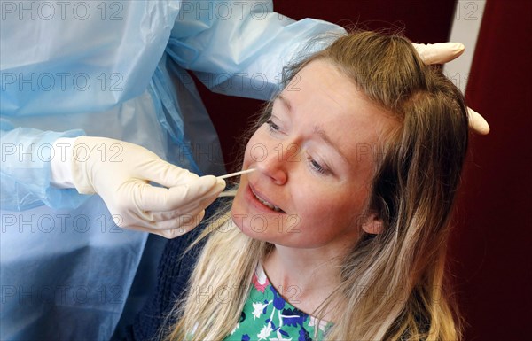 A woman is tested in a Corona rapid test centre, Eberswalde, 17.03.2021