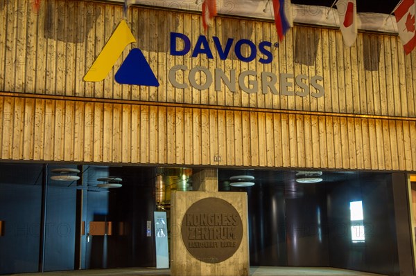 The congress centre in Davos, Switzerland, venue of the annual World Economic Forum (WEF) at night, Europe