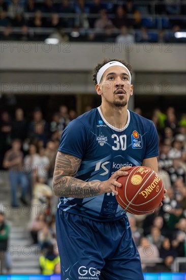 09.02.2024, easy Credit BBL, German Basketball League, Matchday 20) : MLP Academics Heidelberg against Basketball Lions Braunschweig (final score 76:94) . Free throw by Jeffrey Carroll (Heidelberg)