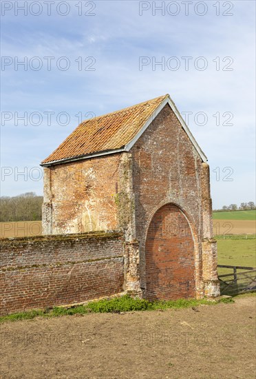 Historic red brick gatehouse to former priory, Letheringham, Suffolk, England, UK
