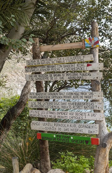 Community rules guidelines for visitors to hippy village of San Pedro, Cabo de Gata natural park, Almeria, Spain, Europe