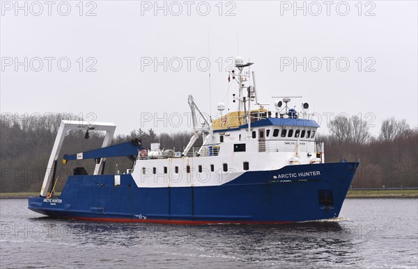 Fishing trawler, trawler Arctic Hunter in the Kiel Canal, Kiel Canal, Schleswig-Holstein, Germany, Europe