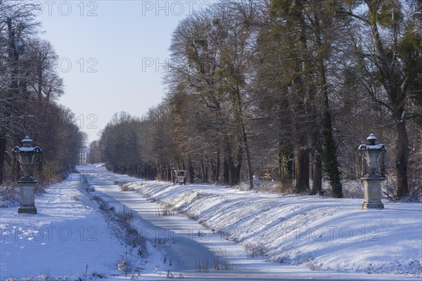 Carriage ride along the canal between the hunting lodge and the Fasanenschloesschen, Moritzburg, Saxony, Germany, Europe