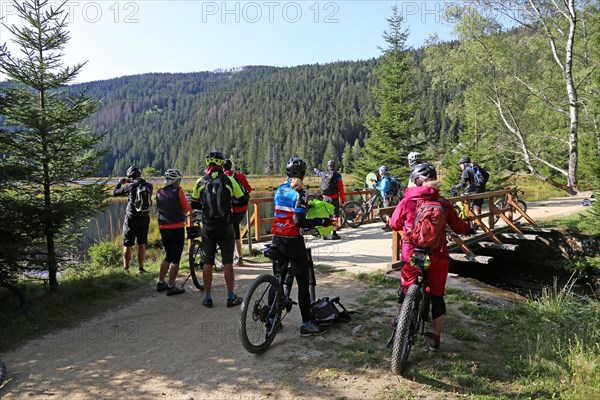 Mountain bike tour through the Bavarian Forest with the DAV Summit Club: stopover at the small Arbersee lake