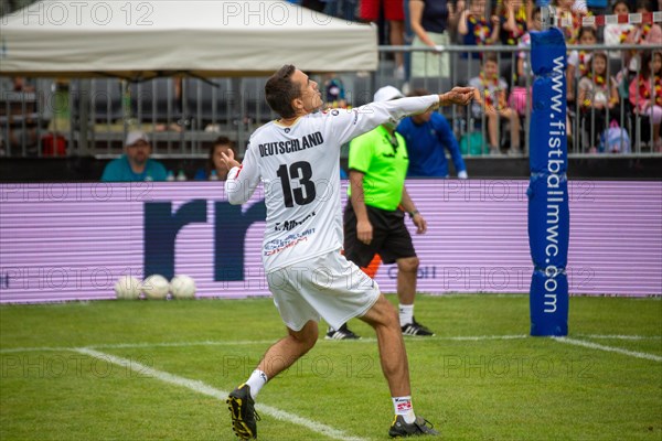 Fistball World Championship from 22 July to 29 July 2023 in Mannheim: At the end of the preliminary round, Germany won 3:0 sets against Italy and finished the preliminary round group A as the winner as expected. Here in the picture: Tim Albrecht from Ahlhorner SV