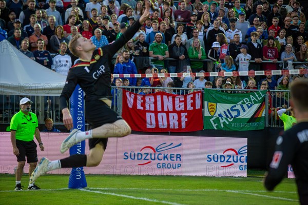 Fistball World Championship from 22 July to 29 July 2023 in Mannheim: Germany won the quarter-final match against Chile 3:0 sets to advance to the semi-finals. Here in the picture: Patrick Thomas from TSV Pfungstadt