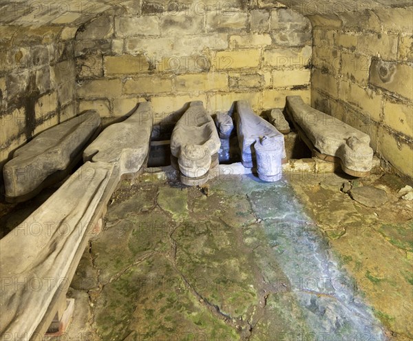 Farleigh Hungerford castle, Somerset, England, UK 17th century lead coffins in crypt