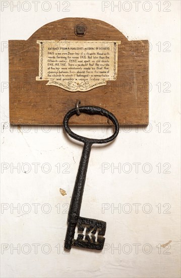 Village parish church All Saints, Eyke, Suffolk, England, UK, ancient 15th century metal key