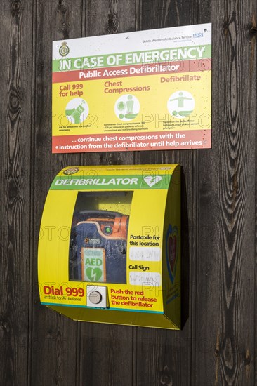 Public Access Defibrillator NHS emergency medical equipment, South Western Ambulance Service, UK