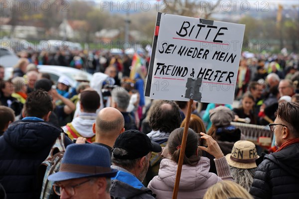 Lateral thinker demonstration in Stuttgart. The motto of the demonstration was Fundamental rights are not negotiable