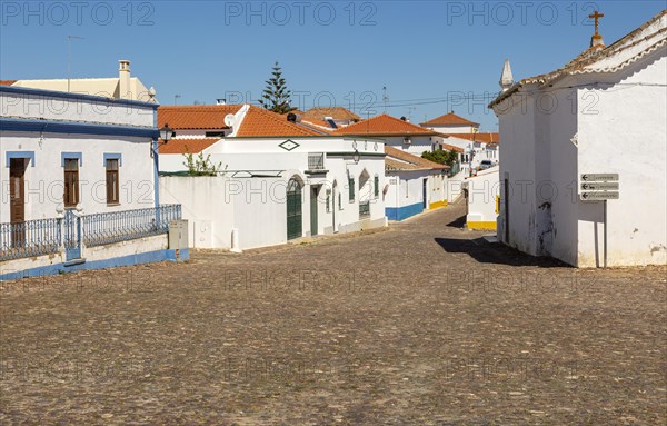 Small traditional rural settlement village with low rise one story houses and cobbled streets, Entradas, near Castro Verde, Baixo Alentejo, Portugal, Southern Europe, Europe