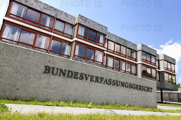 Close-up of the famous stone block in front of the Federal Constitutional Court in Karlsruhe