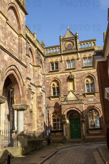 Historic architecture of Royal Albert Memorial Museum buildings in Gandy Street, Exeter, Devon, England, UK