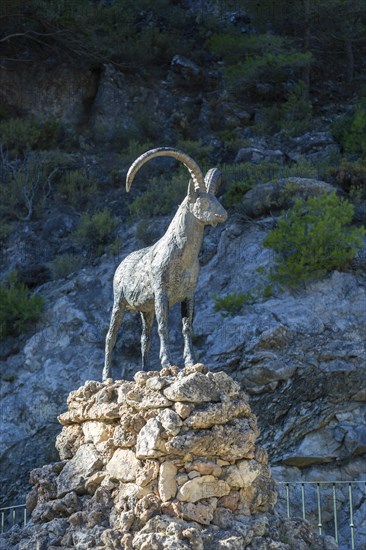 Goat sculpture at Mirador Miguel Alvarez, Area Recreativa El Alcazar, Alcaucin, Axarquia, Andalusia, Spain, Europe