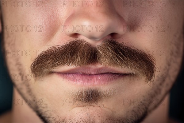 Large mustache in face of young man. KI generiert, generiert AI generated