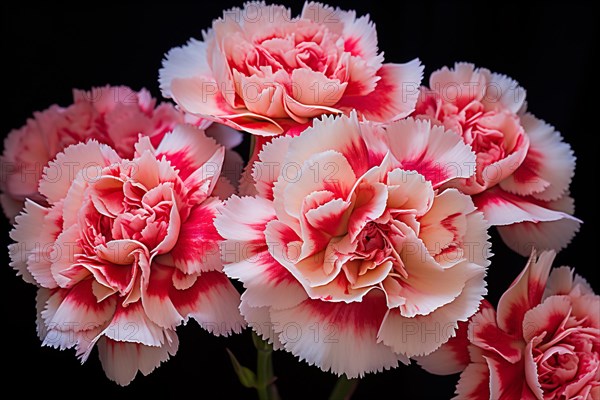 Close up of two-colored Carnation summer flowers. KI generiert, generiert AI generated