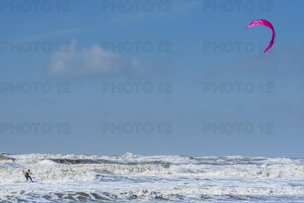 Kitesurfer, water sports, sea, surf, wind, umbrella, surfer, surfing, sport in the North Sea near Zandvoort, Netherlands