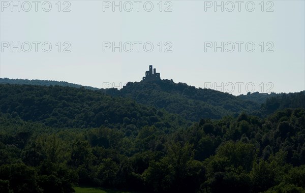 Castle ruin, haunted castle in a deep dark forest between Murlo and Casciano Tuscany Italy