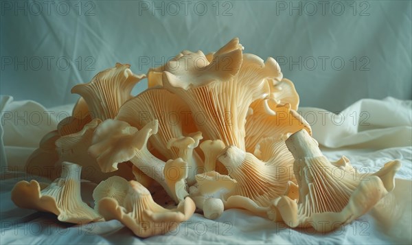 Oyster mushrooms on a white background. Selective focus AI generated